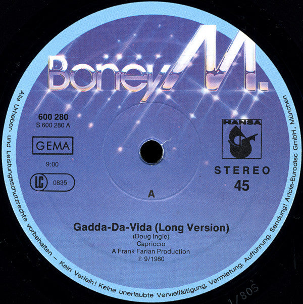 Boney M. : Gadda-Da-Vida (Long Version) (12", Maxi)