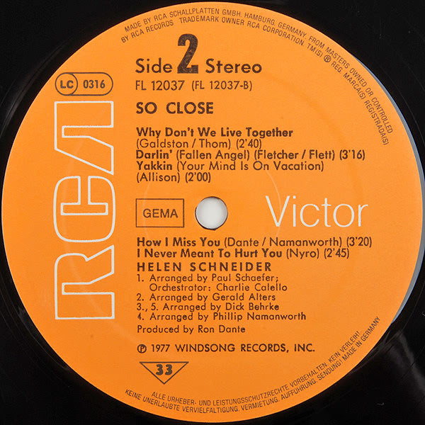 Helen Schneider : So Close (LP, Album)