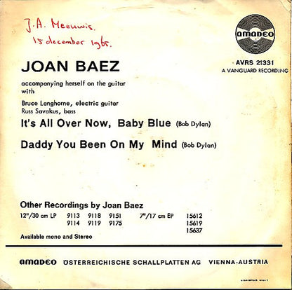 Joan Baez : It's All Over Now, Baby Blue (7", Single)