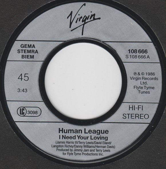 The Human League : I Need Your Loving (7", Single)