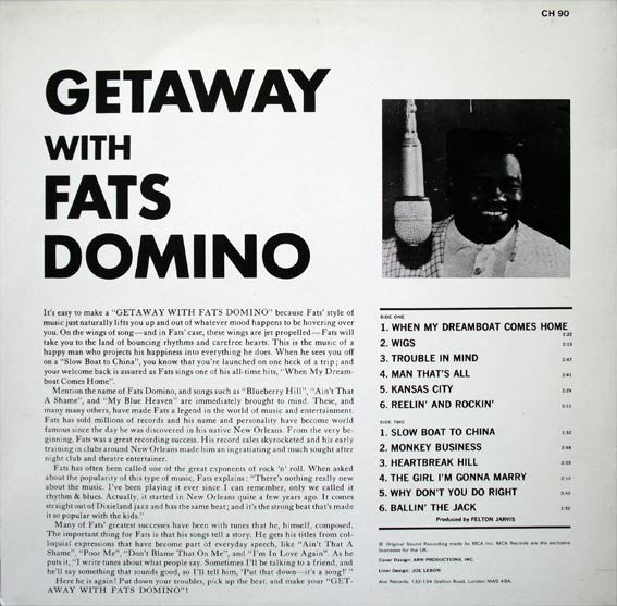 Fats Domino : Getaway With Fats Domino (LP)