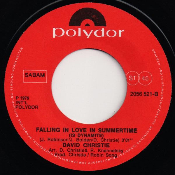 David Christie : Falling In Love In Summertime (7", Single)