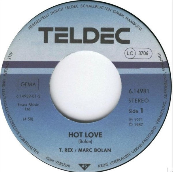 T. Rex / Marc Bolan : Hot Love / Jeepster (1987 Tony Visconti Remix) (7", Single)