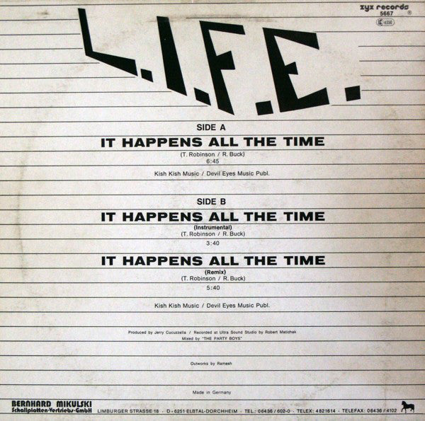 L.I.F.E. : It Happens All The Time (12", Maxi)