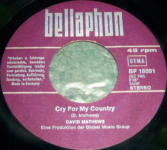 David Matthews (6) : Nothing Man / Cry For My Country (7", Single)