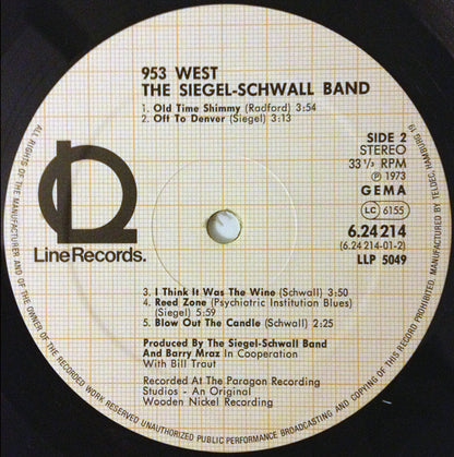 The Siegel-Schwall Band : 953 West (LP, Album, RE)