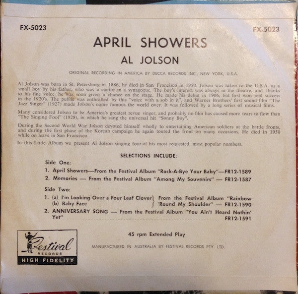 Al Jolson : April Showers (7", EP)