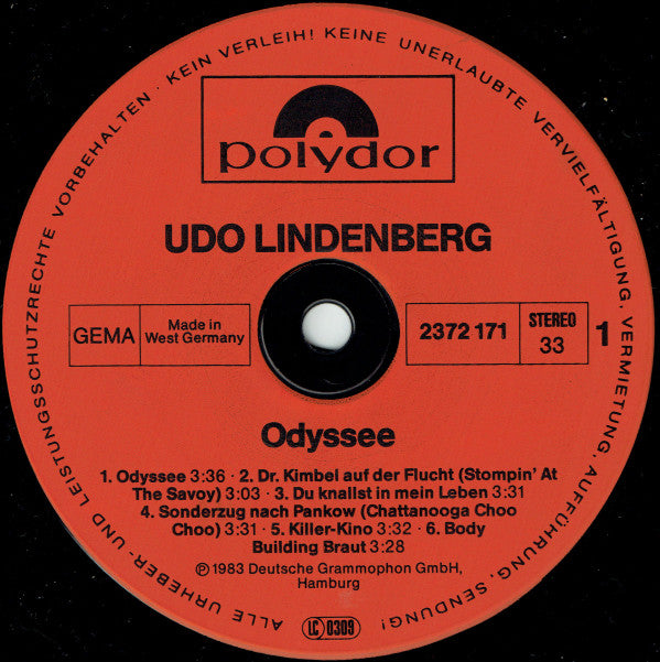 Udo Lindenberg Und Das Panikorchester : Odyssee (LP, Album, Inj)