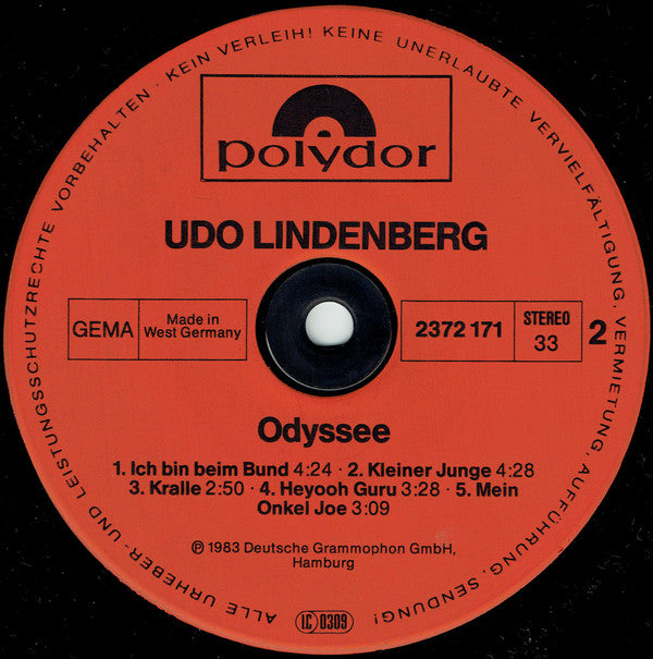 Udo Lindenberg Und Das Panikorchester : Odyssee (LP, Album, Inj)