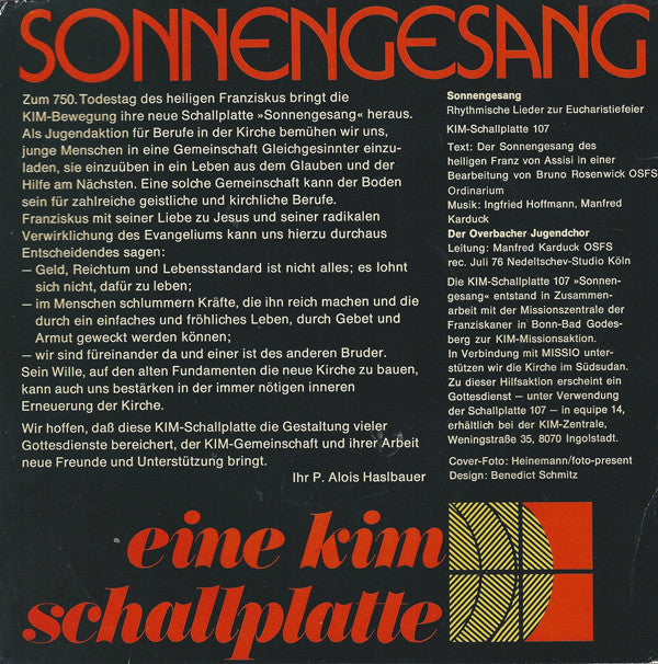 Der Overbacher Jugendchor : Sonnengesang (7")