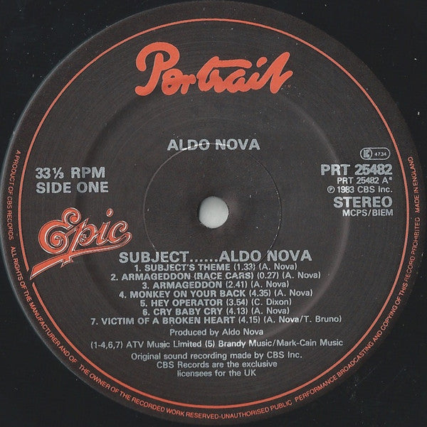 Aldo Nova : Subject.....Aldo Nova (LP, Album)