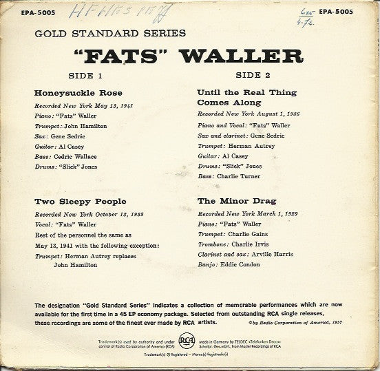 Fats Waller : "Fats" Waller (7", EP)