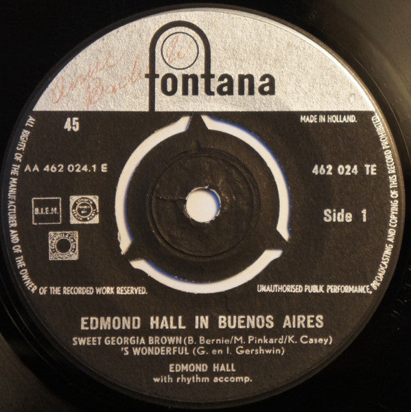 Edmond Hall : Edmond Hall In Buenos Aires (7", EP, Single)