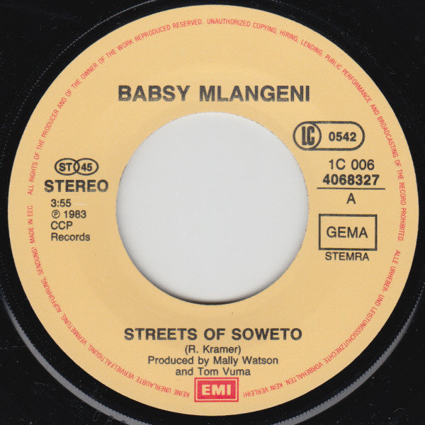 Babsy Mlangeni : Streets Of Soweto  (7", Single)