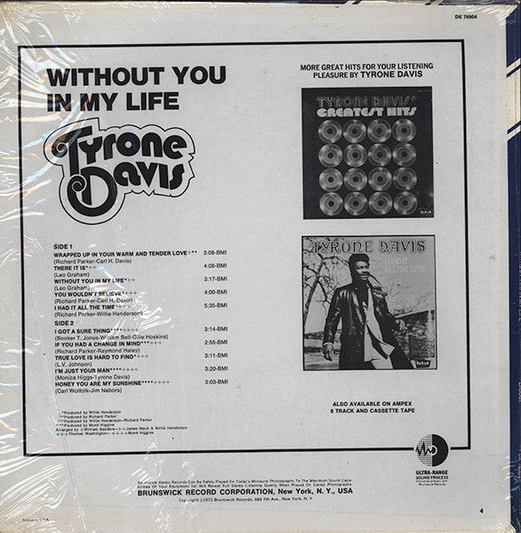 Tyrone Davis : Without You In My Life (LP, Album, PRC)