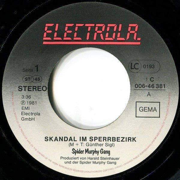 Spider Murphy Gang : Skandal Im Sperrbezirk (7", Single)