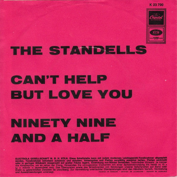 The Standells : Can't Help But Love You / Ninety Nine And A Half (7")