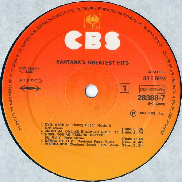 Santana : Santana's Greatest Hits (LP, Comp, Club, RP)