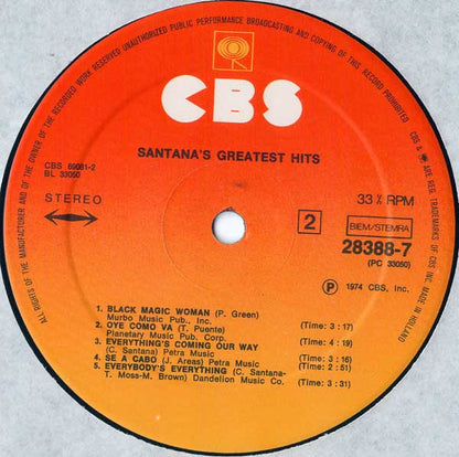 Santana : Santana's Greatest Hits (LP, Comp, Club, RP)