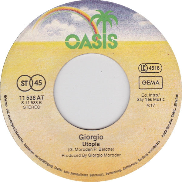 Giorgio Moroder : From Here To Eternity / Utopia (7", Single)