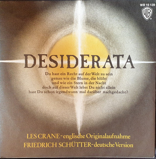 Les Crane / Friedrich Schütter : Desiderata (7", Single)