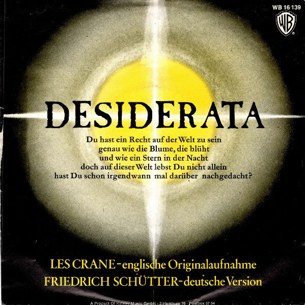 Les Crane / Friedrich Schütter : Desiderata (7", Single)