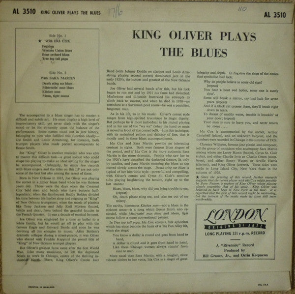 King Oliver, Ida Cox, Sara Martin : Plays The Blues (10", Comp)