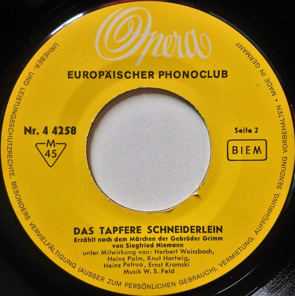 Gebrüder Grimm : Schneewittchen / Das Tapfere Schneiderlein (7", Mono)