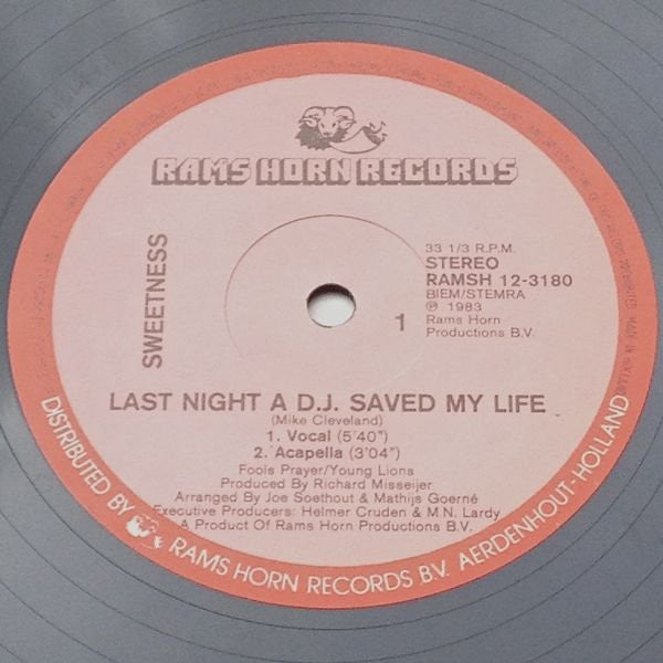 Sweetness : Last Night A D.J. Saved My Life (12", Pic)