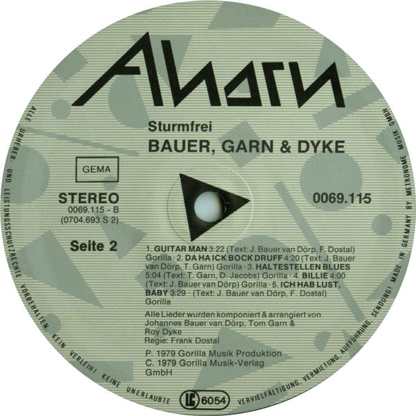 Bauer, Garn & Dyke : Sturmfrei (LP, Album, RE)