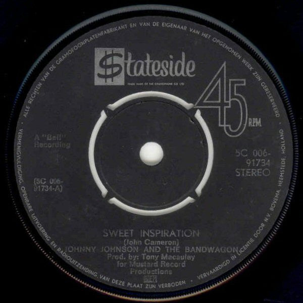 Johnny Johnson And The Bandwagon : Sweet Inspiration (7", Single)