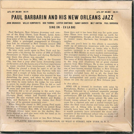 Paul Barbarin And His Jazz Band : Paul Barbarin And His New Orleans Jazz (7", EP)