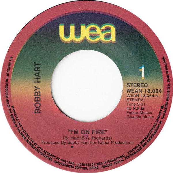 Bobby Hart : I'm On Fire (7", Single)