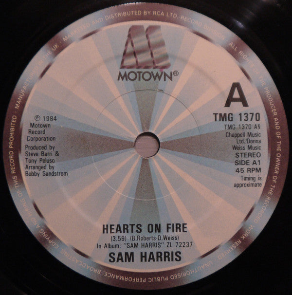 Sam Harris (2) : Hearts On Fire / Over The Rainbow (7")