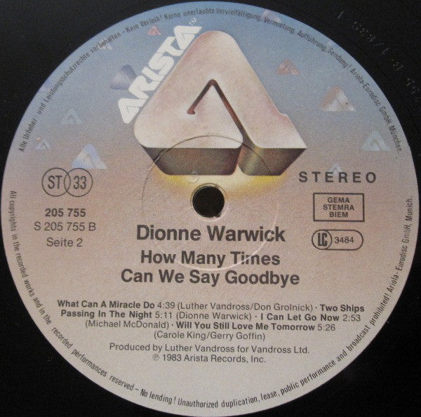 Dionne Warwick : How Many Times Can We Say Goodbye (LP, Album)