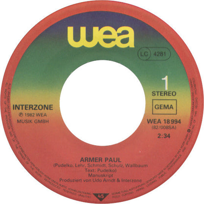 Interzone (2) : Armer Paul / Prinzessin In Köln Am Rhein (7")