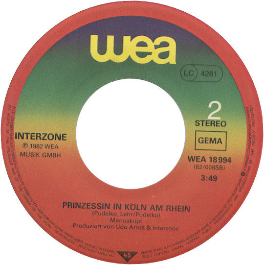 Interzone (2) : Armer Paul / Prinzessin In Köln Am Rhein (7")