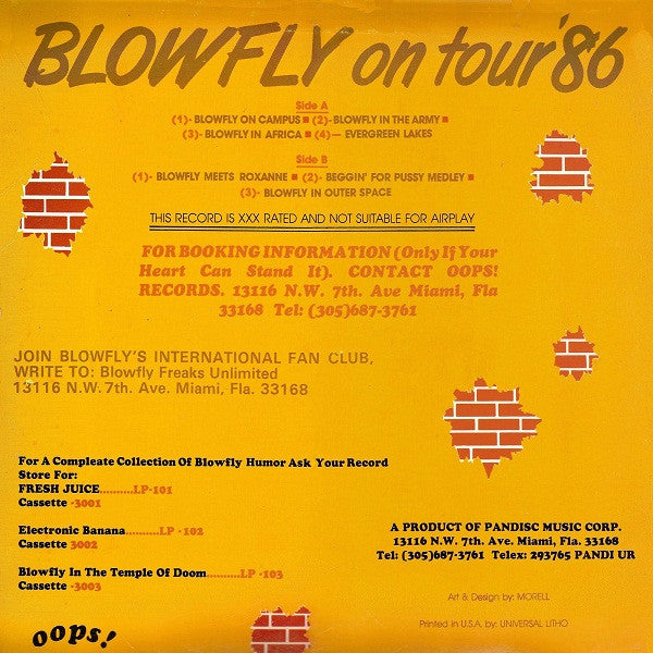 Blowfly : Blowfly On Tour '86 (LP, Album, Blu)