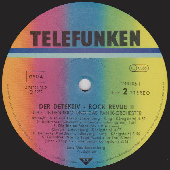 Udo Lindenberg Und Das Panikorchester : Der Detektiv - Rock Revue 2 (LP, Album, RE)