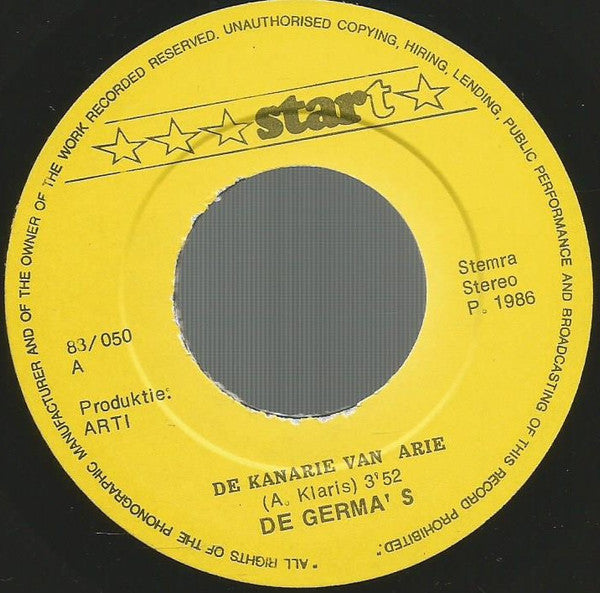 De Germa's : De Kanarie Van Arie (7", Single)