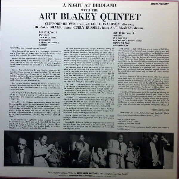 Art Blakey Quintet : A Night At Birdland, Volume 1 (LP, Album, Mono, RE)