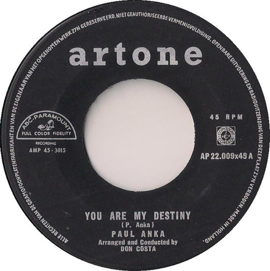 Paul Anka : You Are My Destiny (7", Single)