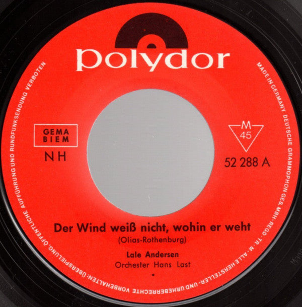 Lale Andersen : Der Wind Weiß Nicht, Wohin Er Weht (7", Single, Mono)