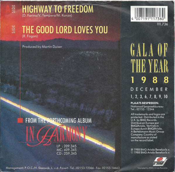 Lee Towers With Jody's Singers : Highway To Freedom (7", Single)