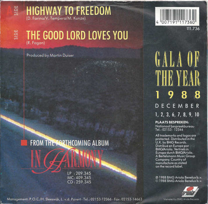 Lee Towers With Jody's Singers : Highway To Freedom (7", Single)