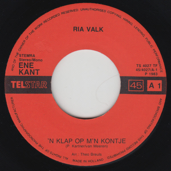 Ria Valk : 'n Klap Op M'n Kontje (7", Single)