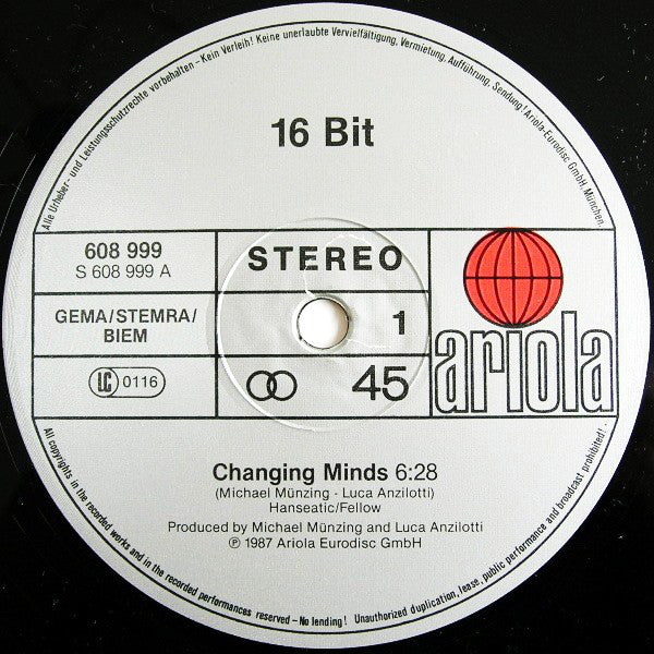 16 Bit : Changing Minds (12", Maxi)