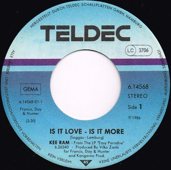 Kee Ram : Is It Love - Is It More (7", Single)