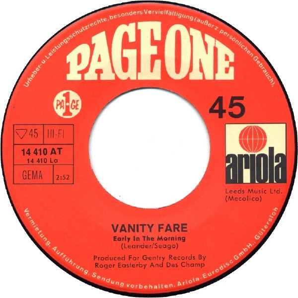 Vanity Fare : Early In The Morning / You Made Me Love You (7", Single, Mono)