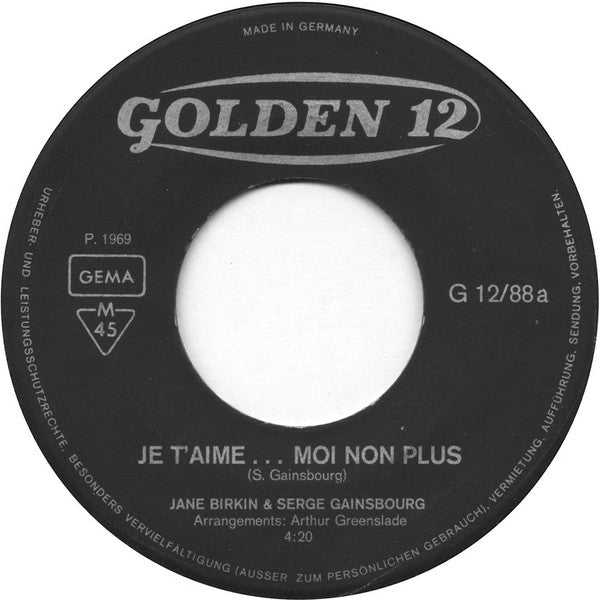 Jane Birkin Avec Serge Gainsbourg : Je T'aime... Moi Non Plus / Jane B. (7", Single)